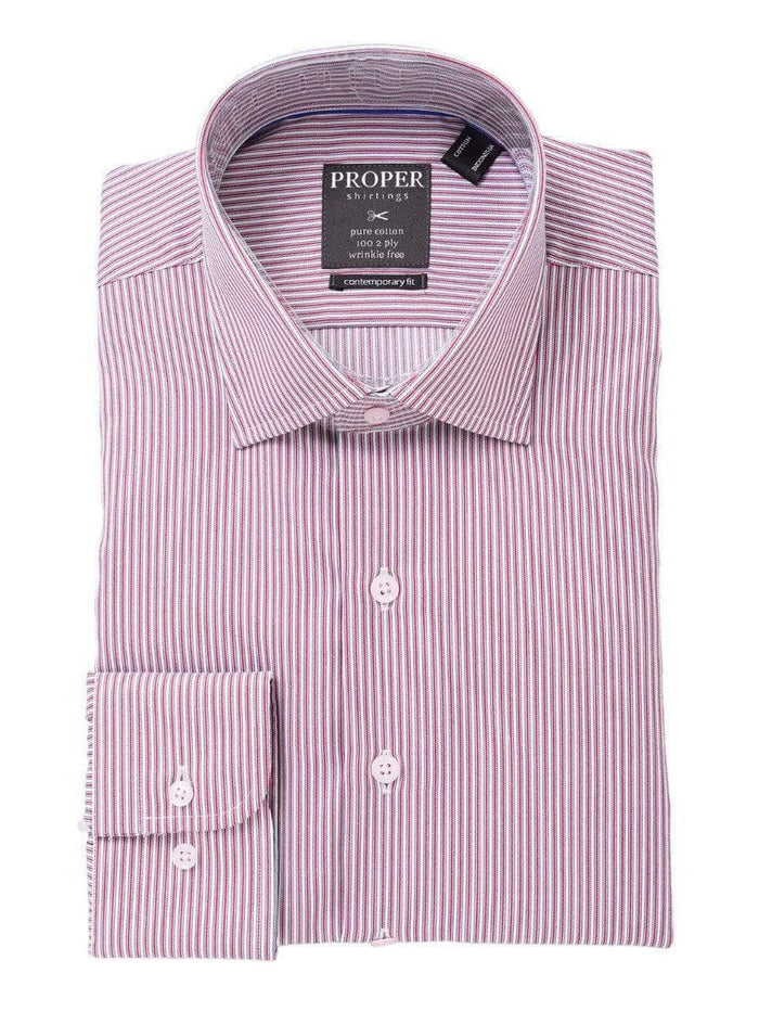 The Suit Depot Mens Cotton Red Striped Wrinkle Free Slim Fit Dress Shirt - The Suit Depot