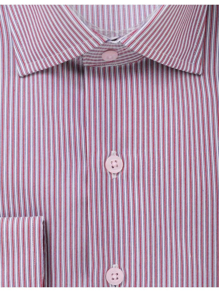 The Suit Depot Mens Cotton Red Striped Wrinkle Free Slim Fit Dress Shirt - The Suit Depot