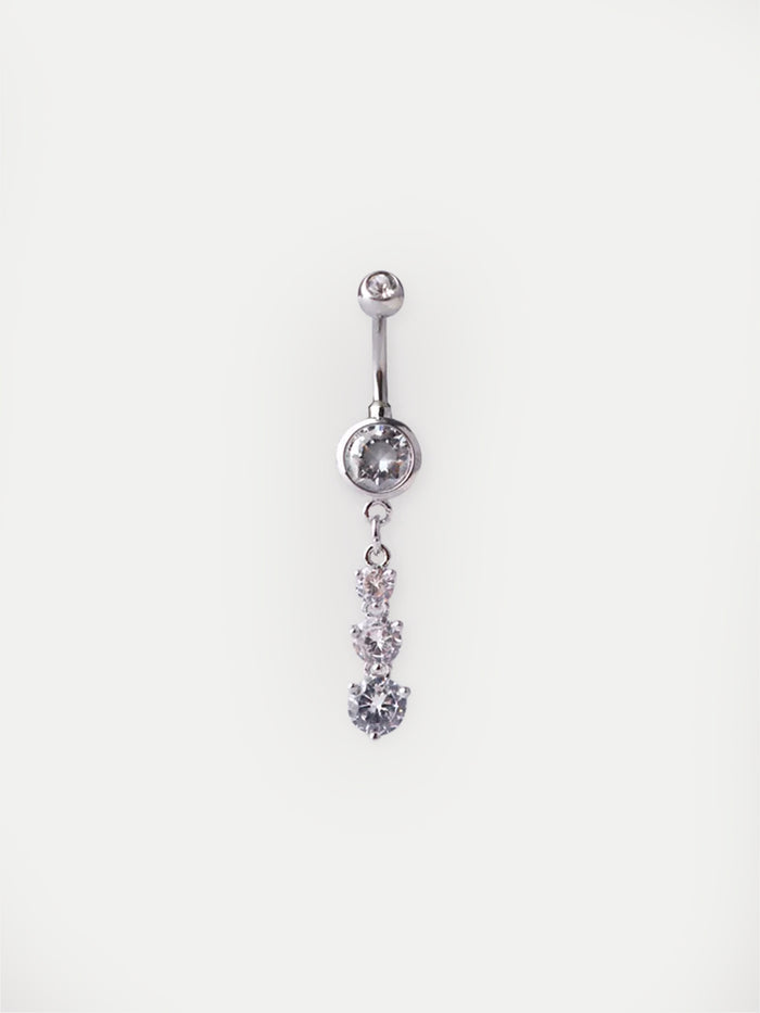 Three Gem Navel Barbell 14G | Clear-Image 1