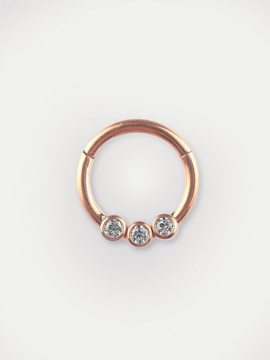 Three Gem Rose Gold Hinged Ring 16G | Clear-Image 1