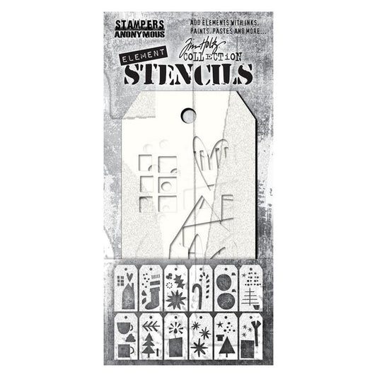 Tim Holtz - Element Stencils - 12 Pack - Festive Art