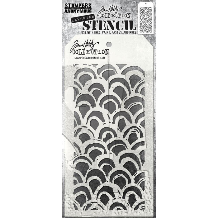 Tim Holtz - Layered Stencil - 4.125"X8.5" - Brush Arch. Layering stencils are designed to add texture and imagery to your creativity. The simple tag shape makes it easy to organize and store the stencils in one place. Available at Embellish Away located in Bowmanville Ontario Canada.
