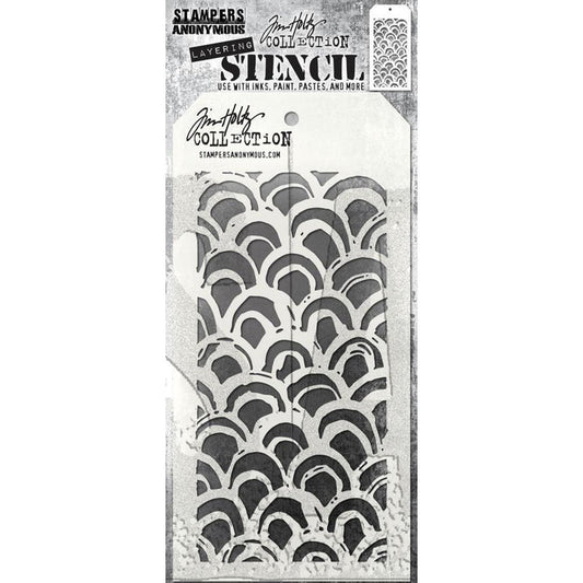 Tim Holtz - Layered Stencil - 4.125"X8.5" - Brush Arch. Layering stencils are designed to add texture and imagery to your creativity. The simple tag shape makes it easy to organize and store the stencils in one place. Available at Embellish Away located in Bowmanville Ontario Canada.