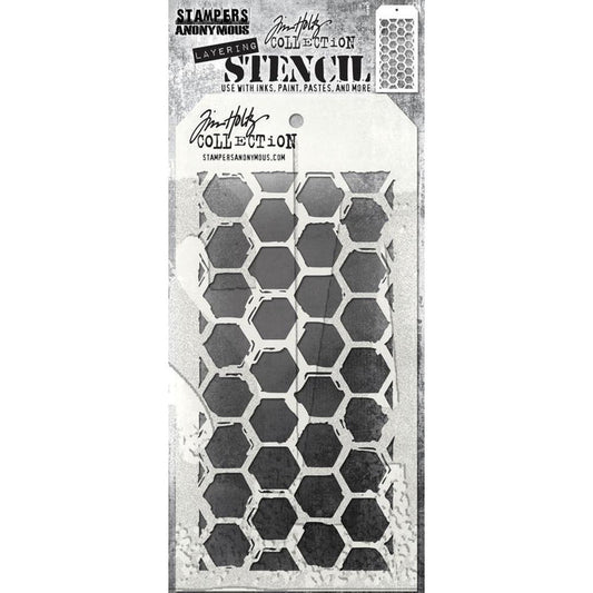 Tim Holtz - Layered Stencil - 4.125"X8.5" - Brush Hex. Layering stencils are designed to add texture and imagery to your creativity. The simple tag shape makes it easy to organize and store the stencils in one place. Available at Embellish Away located in Bowmanville Ontario Canada.