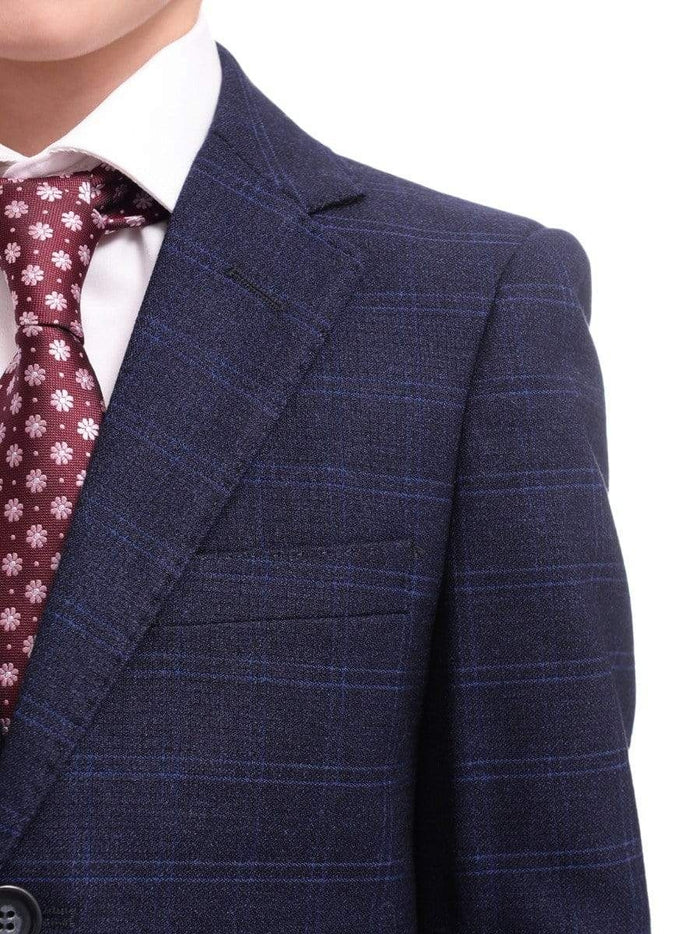 T.O. Bestselling Items T.o. Slim Fit Blue Check Two Button Boys Suit
