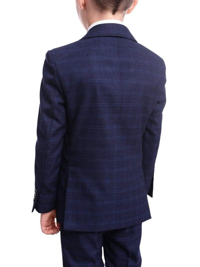 T.O. Bestselling Items T.o. Slim Fit Blue Check Two Button Boys Suit