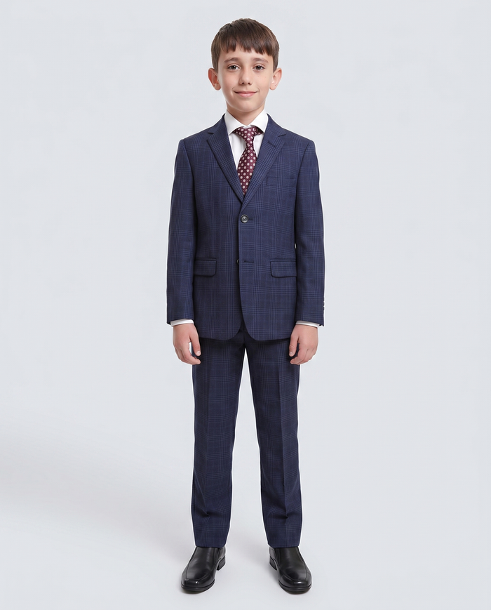 T.o. Slim Fit Blue Plaid Two Button Boys Suit - The Suit Depot