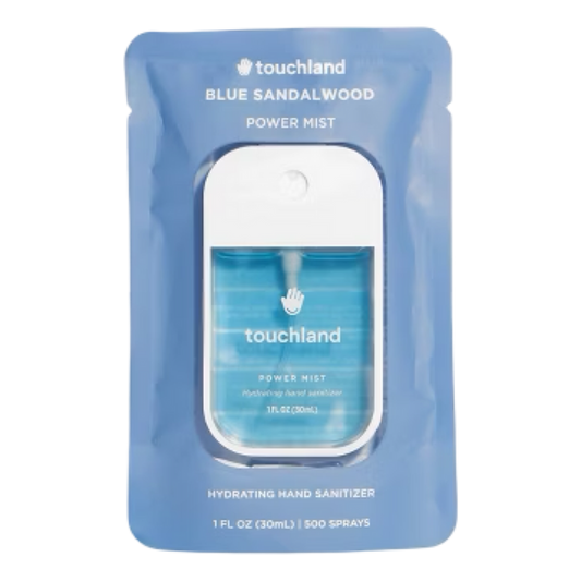 Touchland Blue Sandalwood Power Mist packaging on a white background