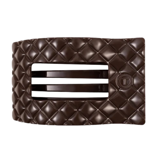Brown quilted wallet with a central stripe on a white background