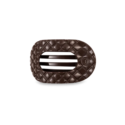 Teleties hair clip, taupe quilted hair clip, small flat hair clip, round hair clip, comfortable hair clip, flat back clip, durable hair clip, stylish hair accessory, non-slip hair clip, Teleties small clip