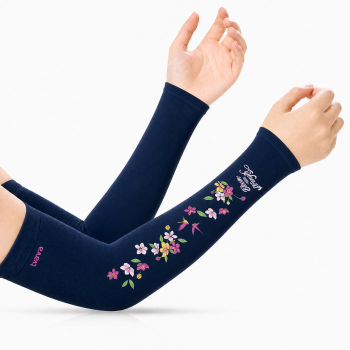 Tvarra UV Protection Arm Sleeves for Women | Bloom With Strength - Navy Blue
