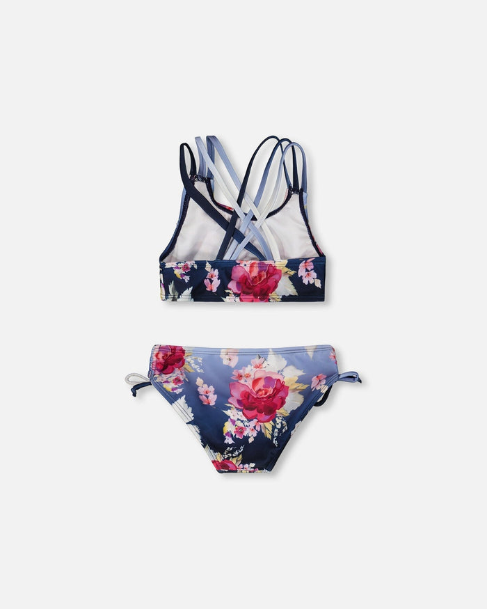 Studio front view of girl in Blue Rose bikini set from Like A Fish To Water collection