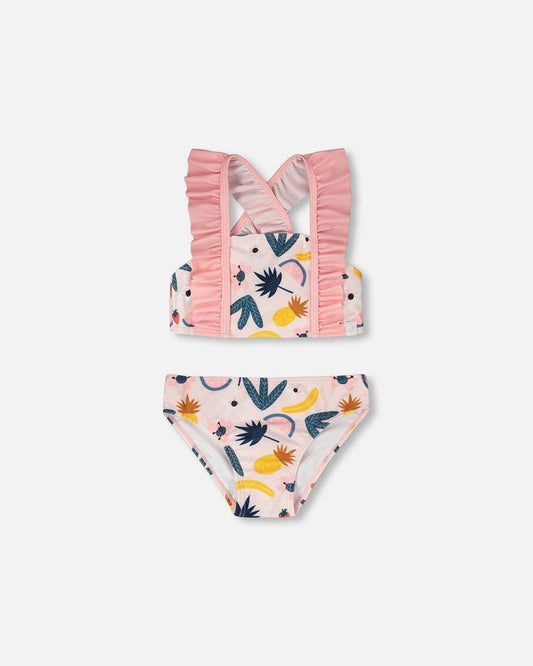 Two-Piece Swimsuit Pink Printed Fruits-0