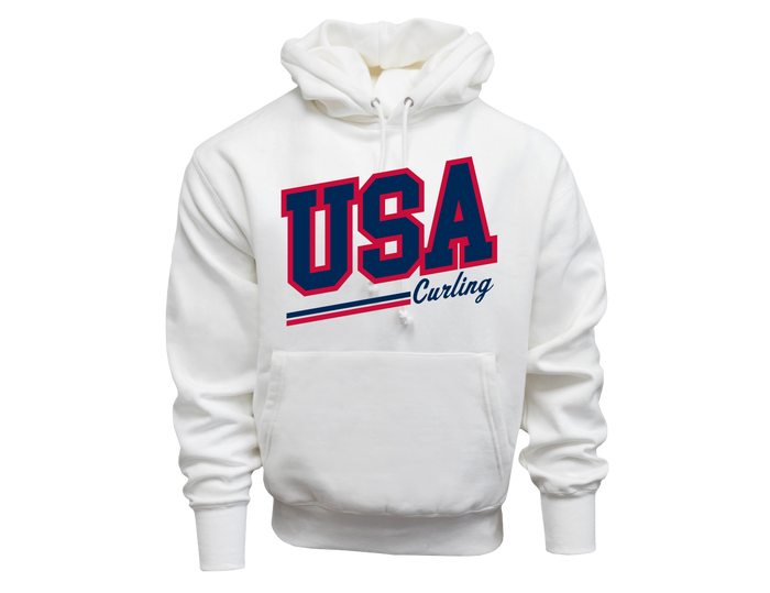 Unisex White Oversized USA Curling Hoodie