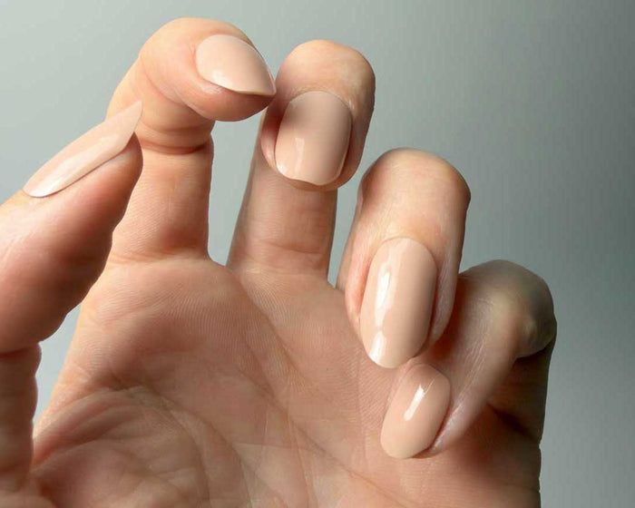 Coffee Cream UV-Free gel nail wraps worn on the hand