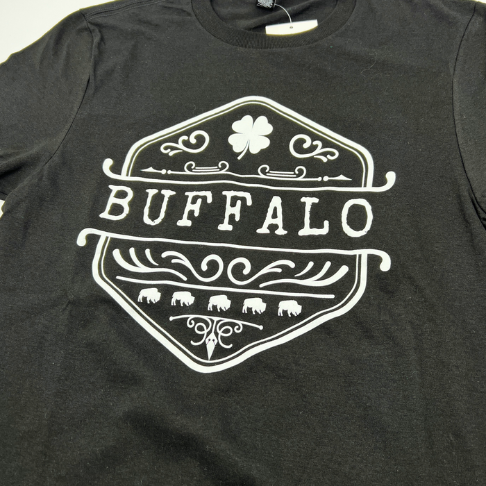 Vintage Buffalo Design With Clover Black Short Sleeve Shirt
