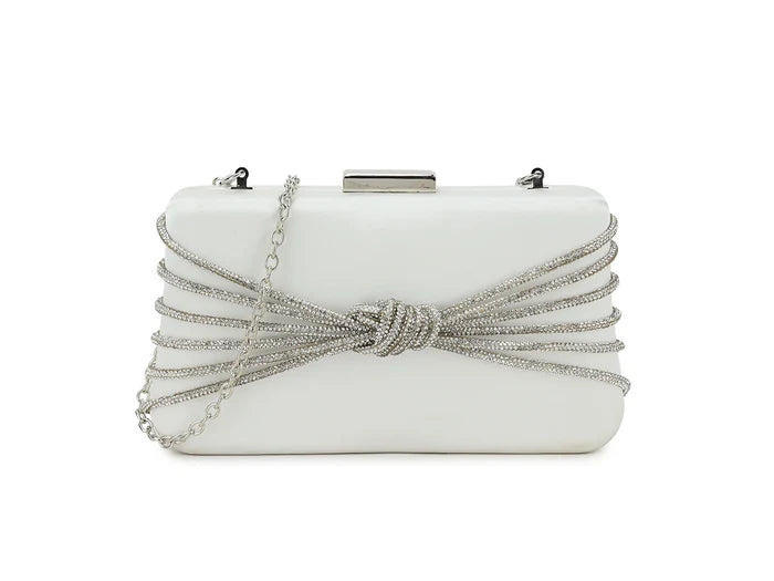 White Diamante Box Clutch Bag