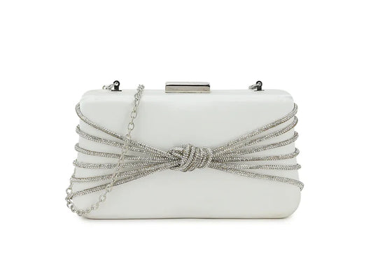 White Diamante Box Clutch Bag
