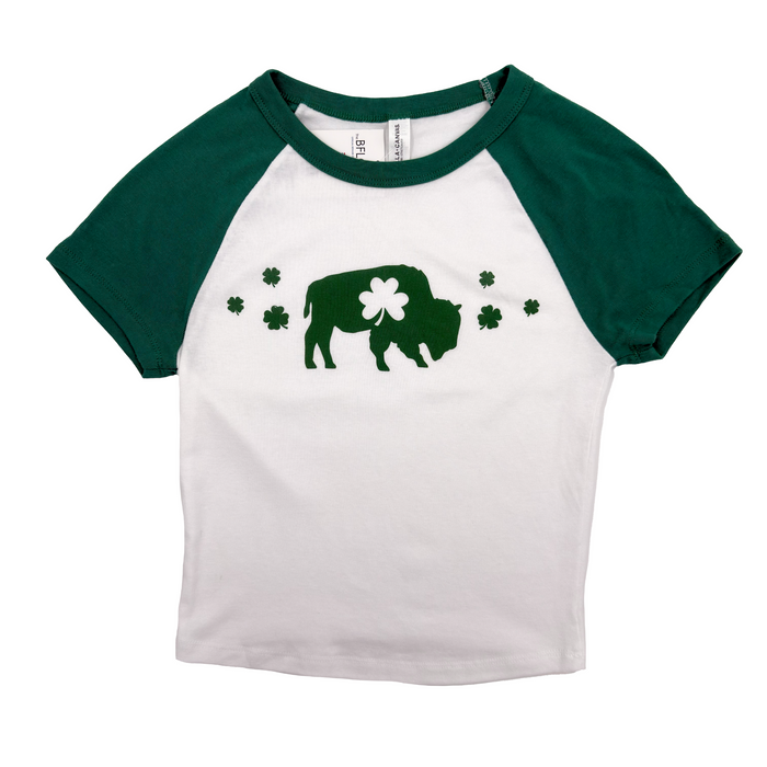 Women's Buffalo With Clovers White & Green Baby Tee