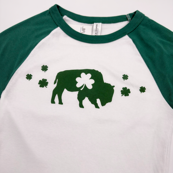 Women's Buffalo With Clovers White & Green Baby Tee