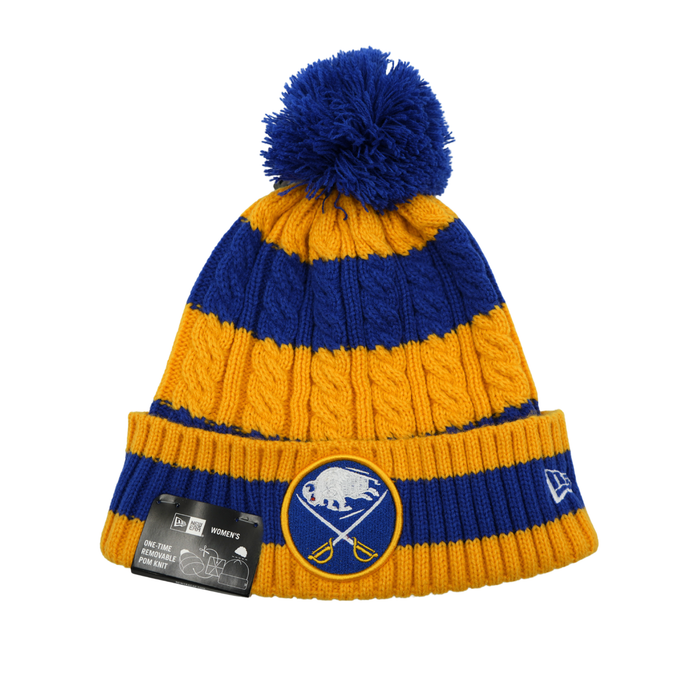 Women's New Era Buffalo Sabres Yellow & Blue Striped Knit Pom