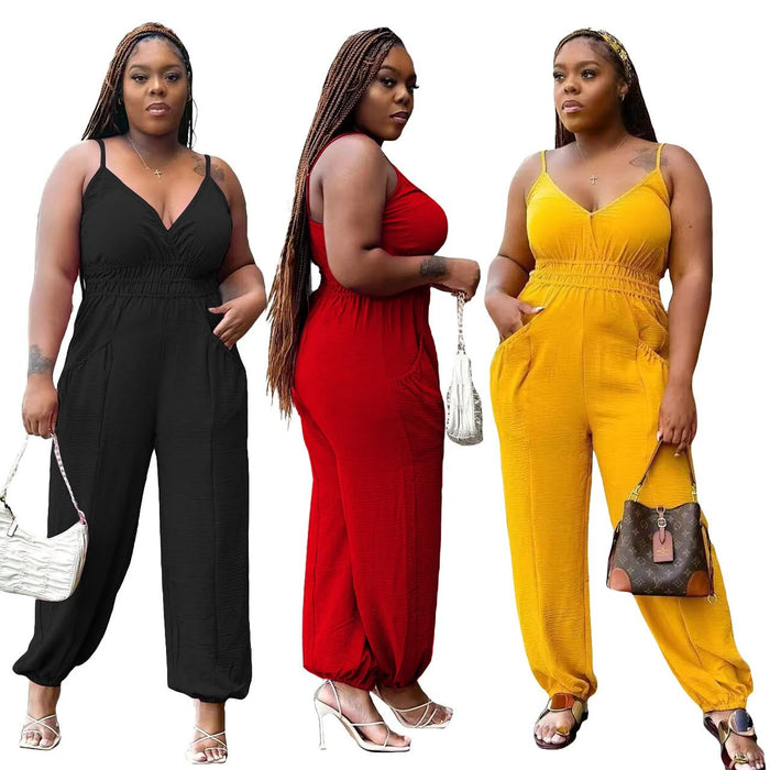 Women's Slip Plus Size Woman Cotton And Linen Jumpsuit