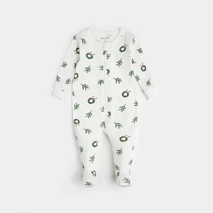 Wreaths Print on Off-White Sleeper | Petit Lem | Petit Lem | Jenni Kidz