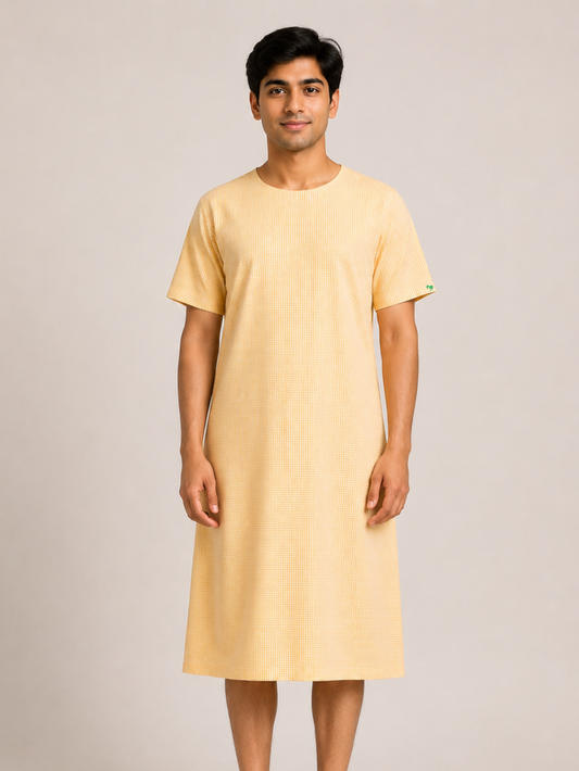 YELLOW ROUND NECK PATIENT DRESS FOR MEN