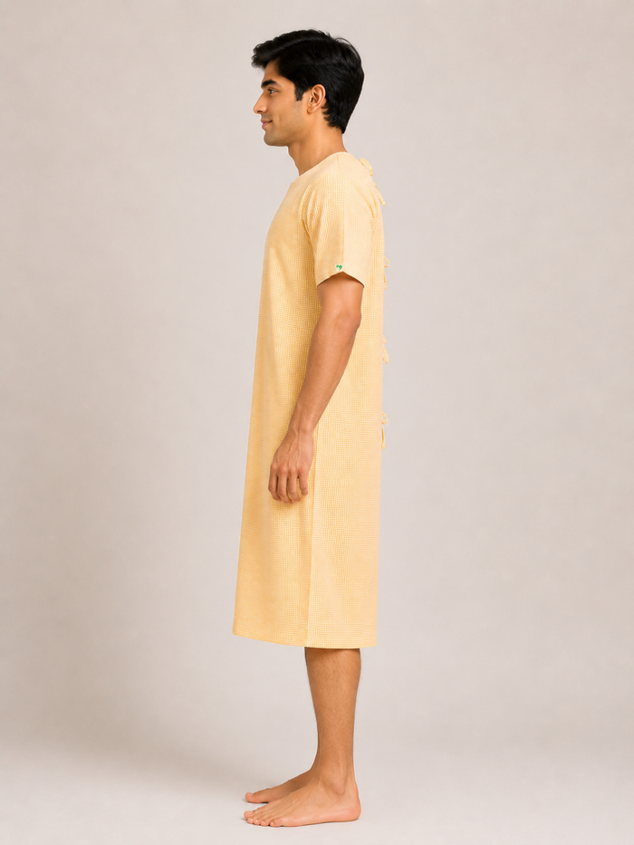 YELLOW ROUND NECK PATIENT DRESS FOR MEN