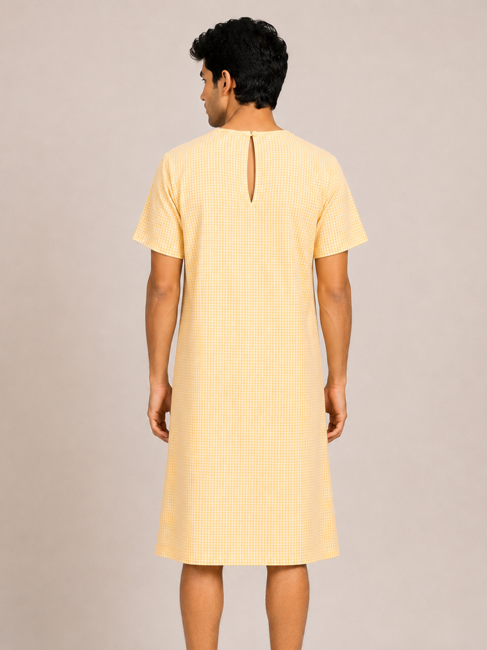 YELLOW ROUND NECK PATIENT DRESS FOR MEN