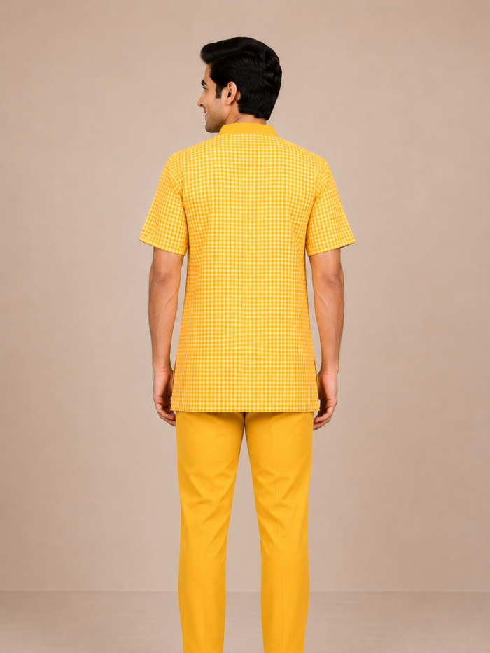 YELLOW V NECK PATIENT DRESS FOR MEN