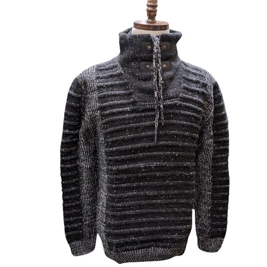 Young Republic Mens Black & White Cotton Blend Funnel Neck Sweater - The Suit Depot