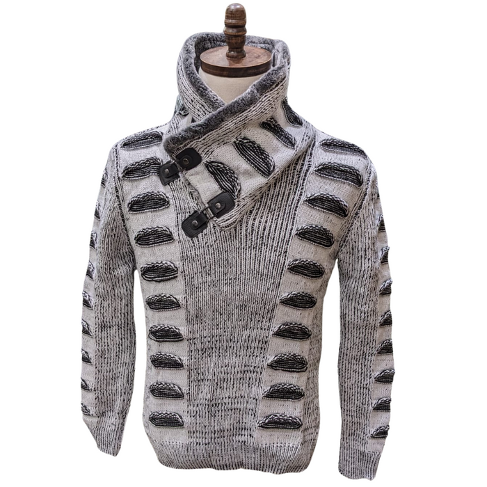 Young Republic Mens Marled Black White Cotton Blend Shawl Neck Sweater - The Suit Depot