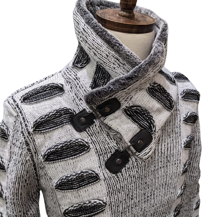 Young Republic Mens Marled Black White Cotton Blend Shawl Neck Sweater - The Suit Depot