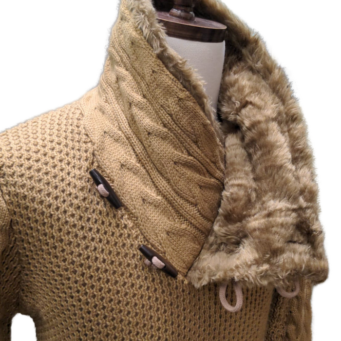 Young Republic Mens Solid Camel Brown Cotton Blend Shawl Neck Sweater - The Suit Depot